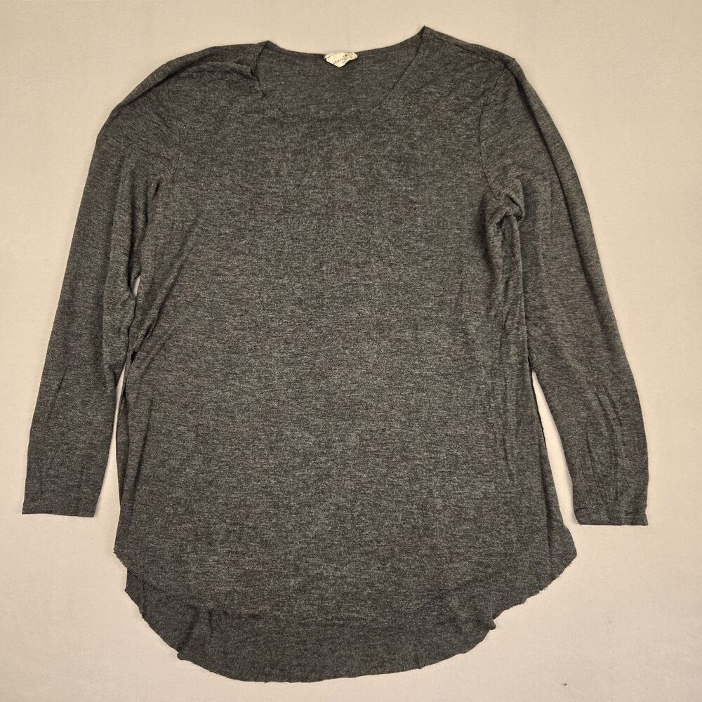 Natural Life Gray Long Sleeve Asymmetrical Hem Tunic Top Soft Knit Boho Cotton